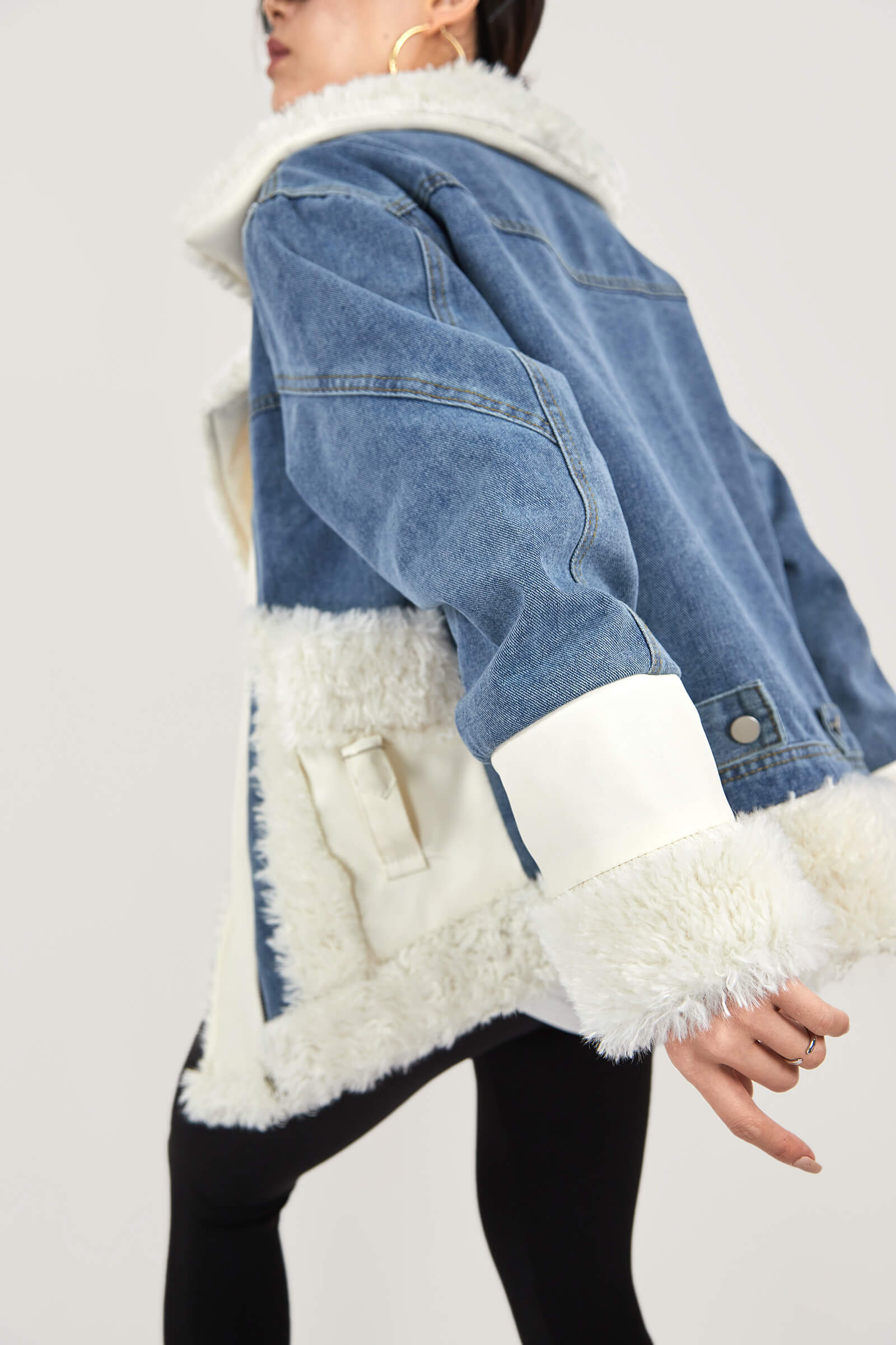 Zip Up Teddy Denim Jacket