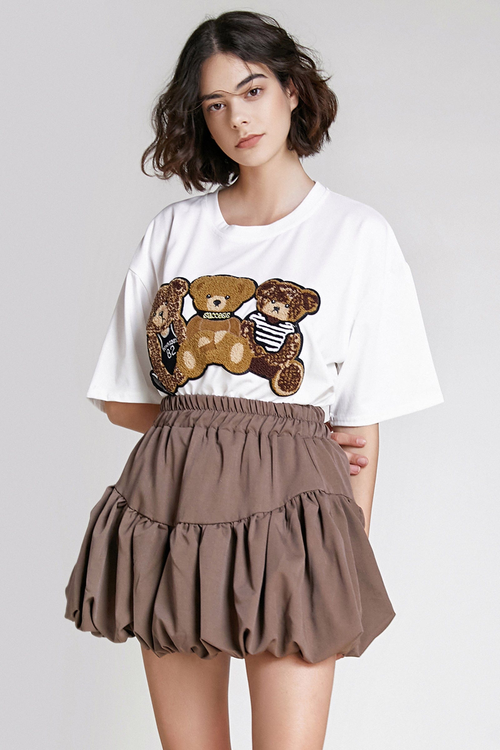 White Teddy Bear Embroidered T-Shirt