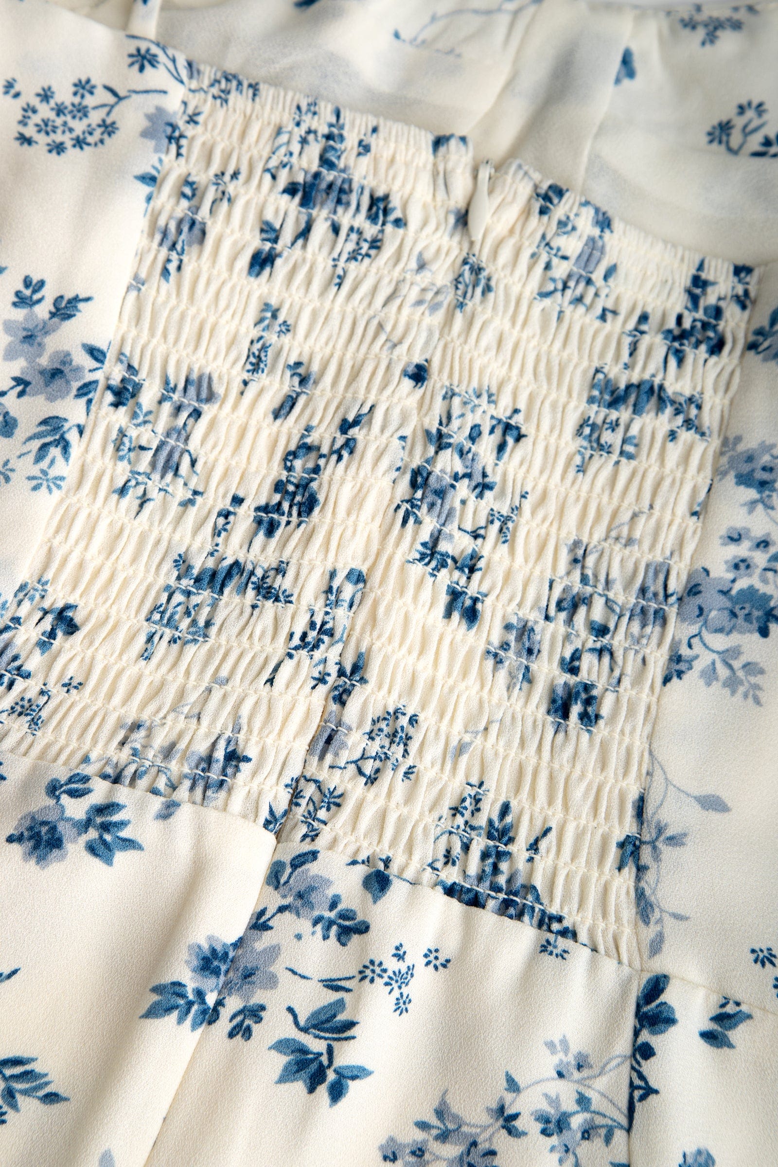 Ivory Floral Print Tie Strap Smocked Detail Mini Dress