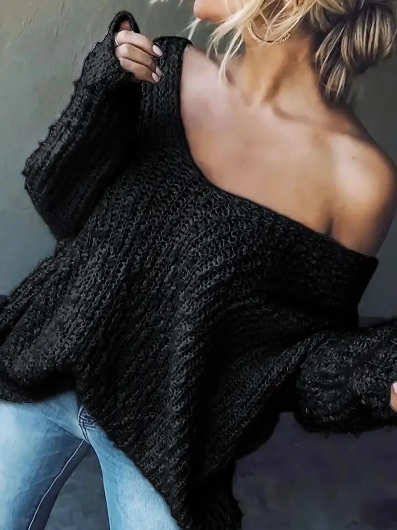 Off-the-Shoulder Sweater Loose Lightweight Pullover Top