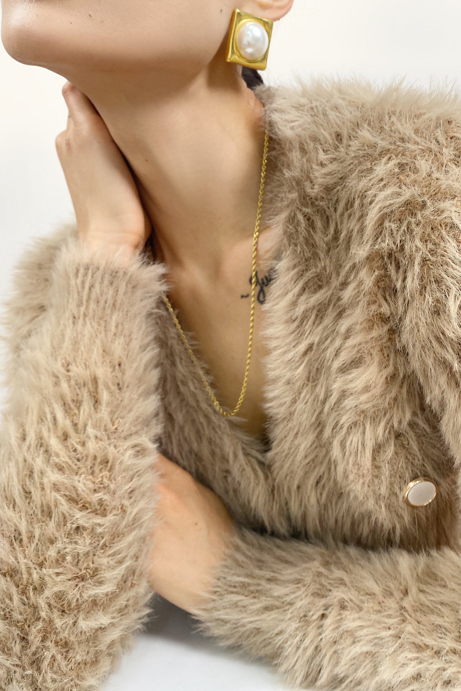 Sandy Brown Fuzzy Knit V-Neck Cropped Cardigan