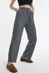 Dim Grey Half Elastic Pleat Detail Wide Leg Suit Pants