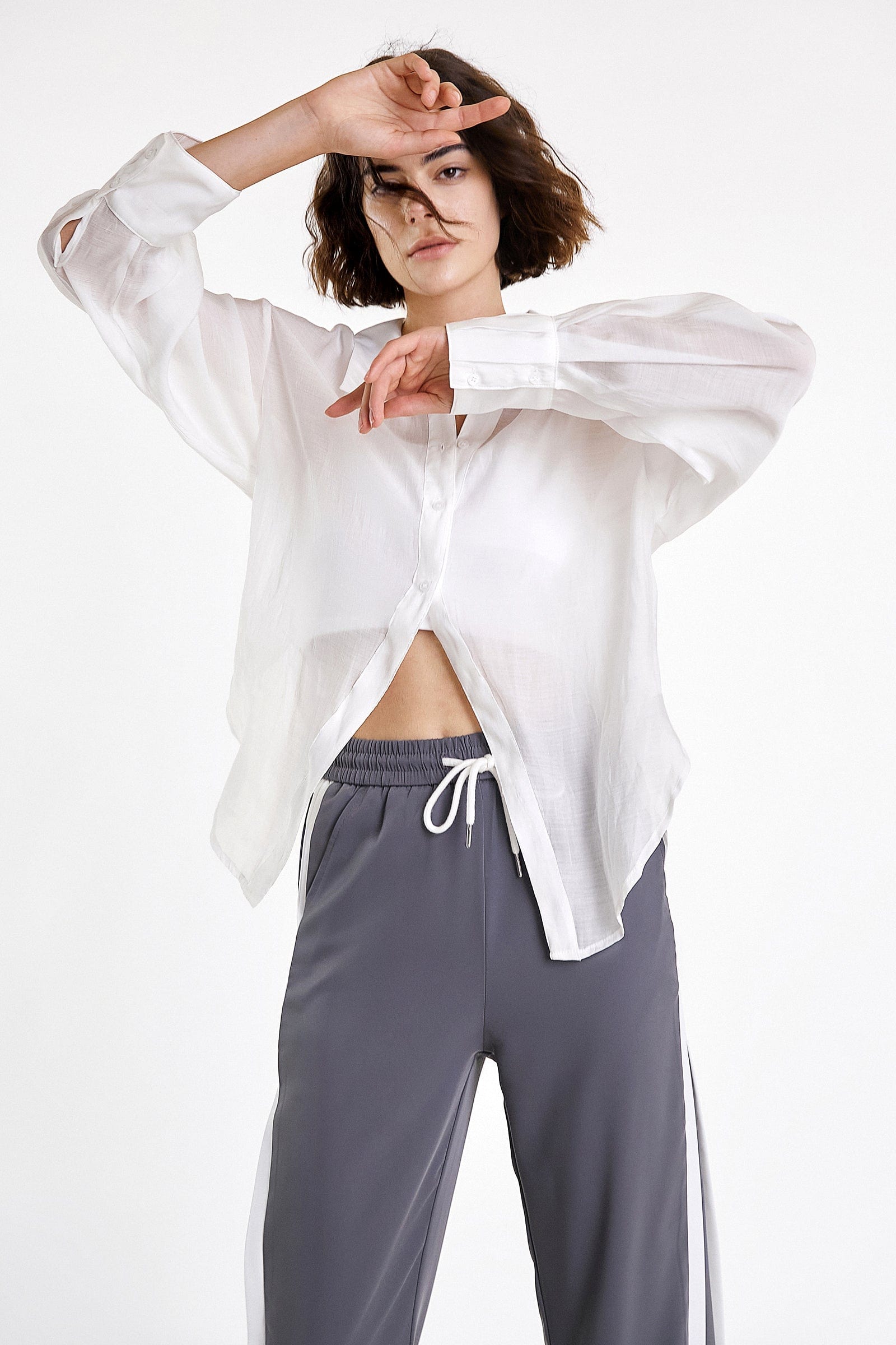 White Button-Up Drop Shoulder Oversized Shirt