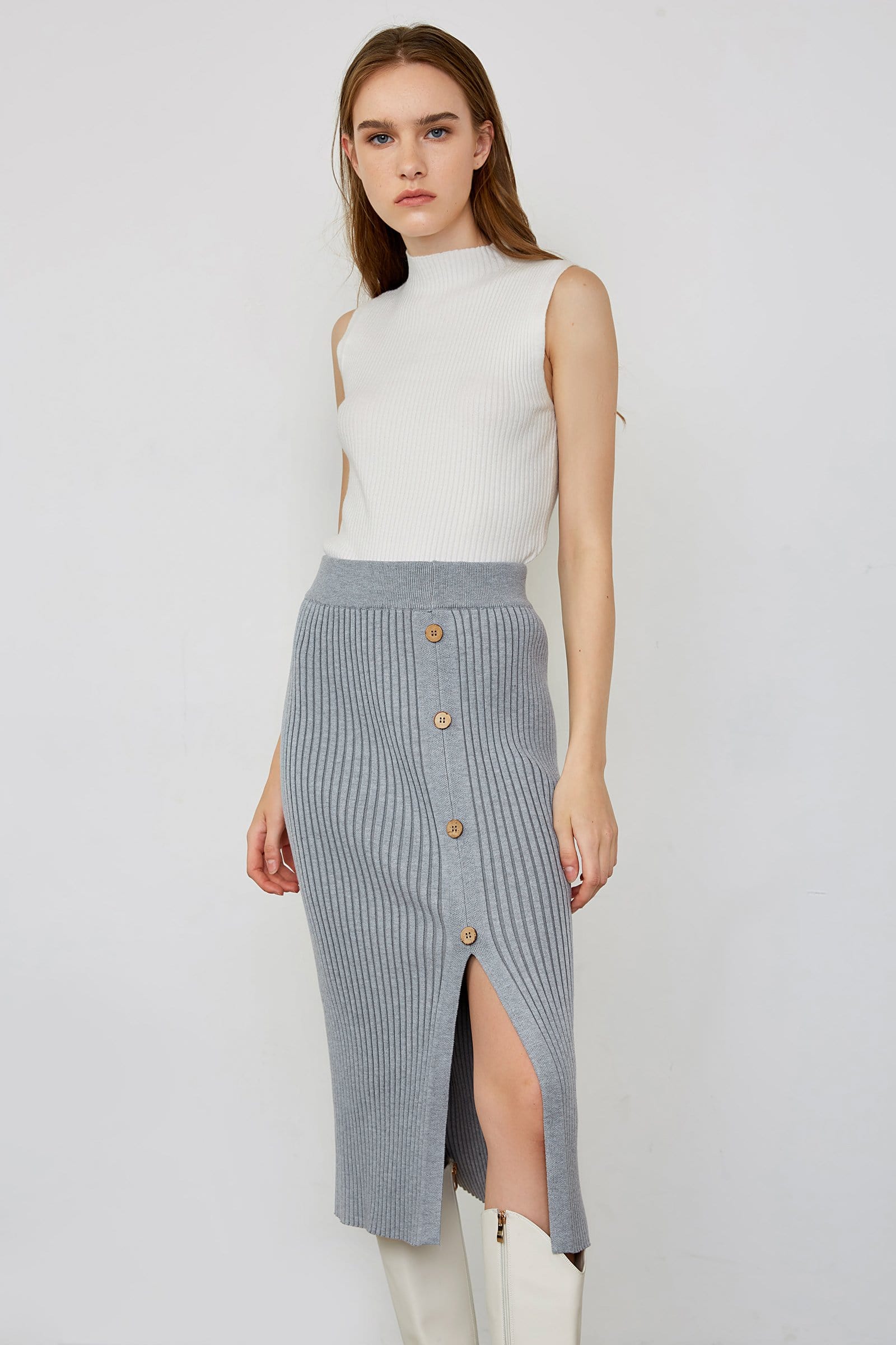 Taryn White High Collar Sleeveless Tank Top