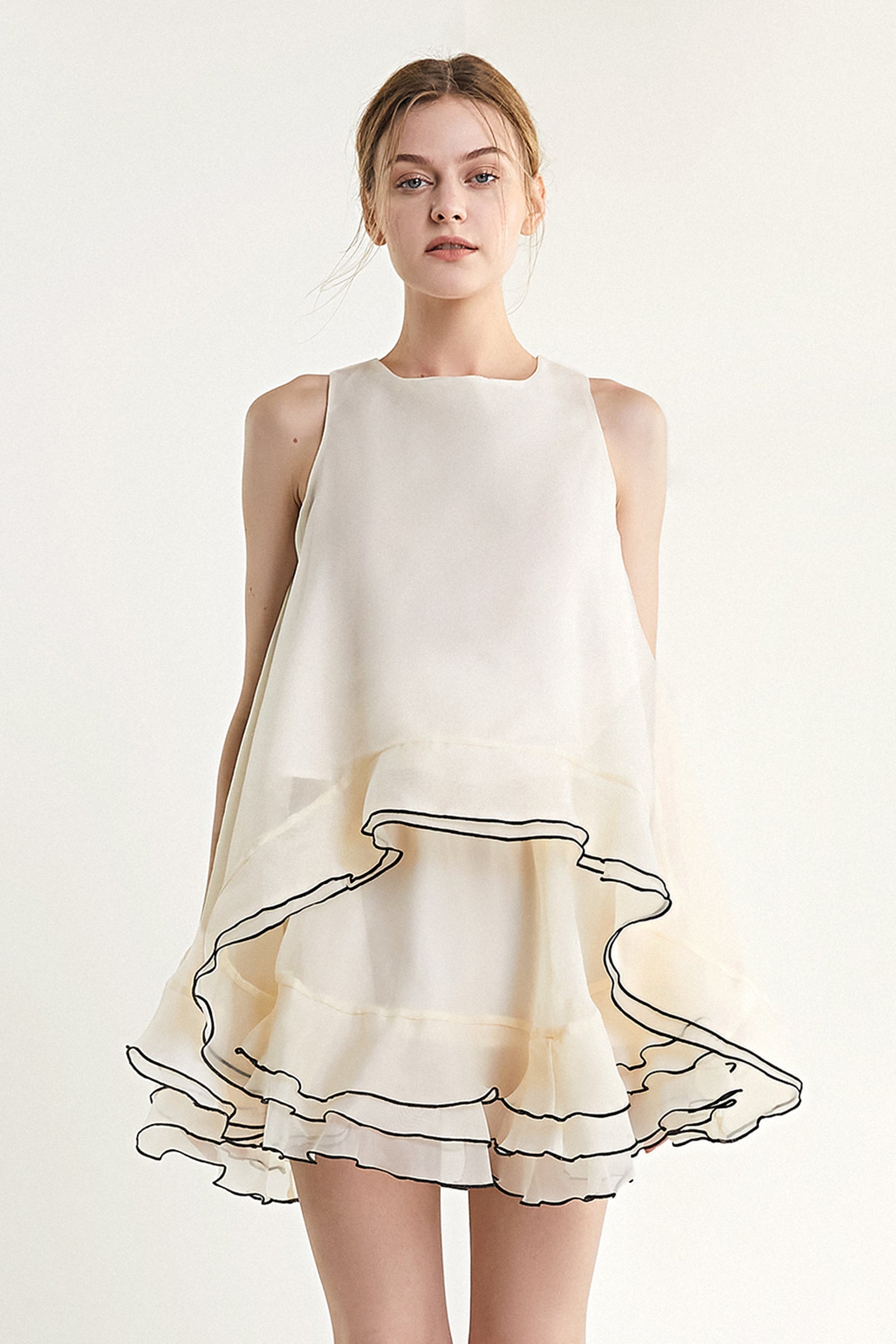 Ivory Contrast Trim Cold Shoulder Top & Mini Skirt Two-Piece Set