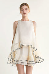 Ivory Contrast Trim Cold Shoulder Top & Mini Skirt Two-Piece Set