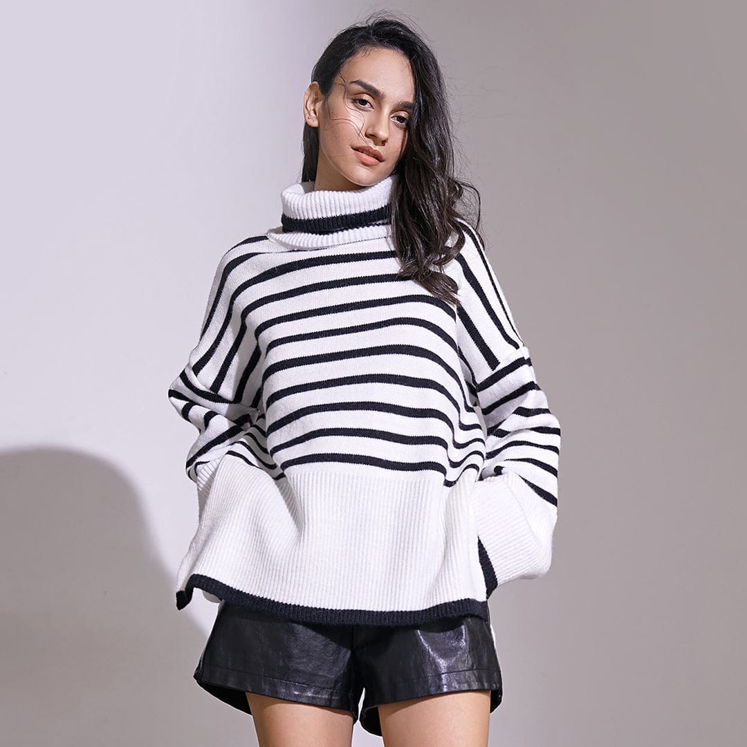 Oliviah White Striped Oversized Sweater