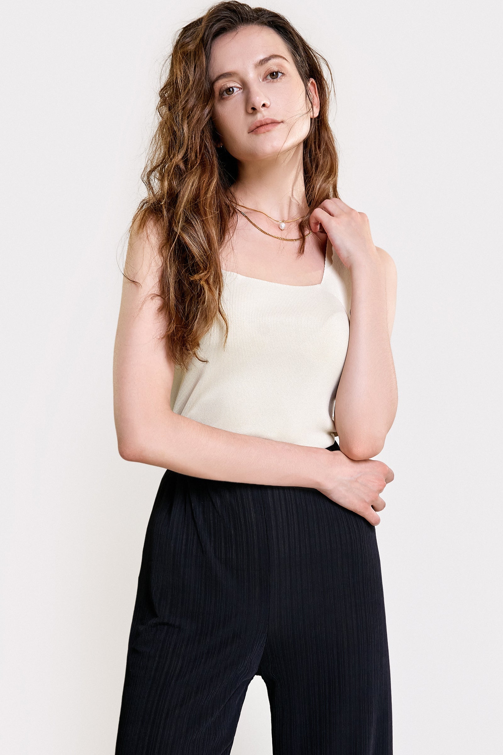 Old Lace Square Neck Soft Rib Knitted Tank Top