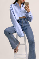 Light Blue Pocket Detail Cropped Shirt