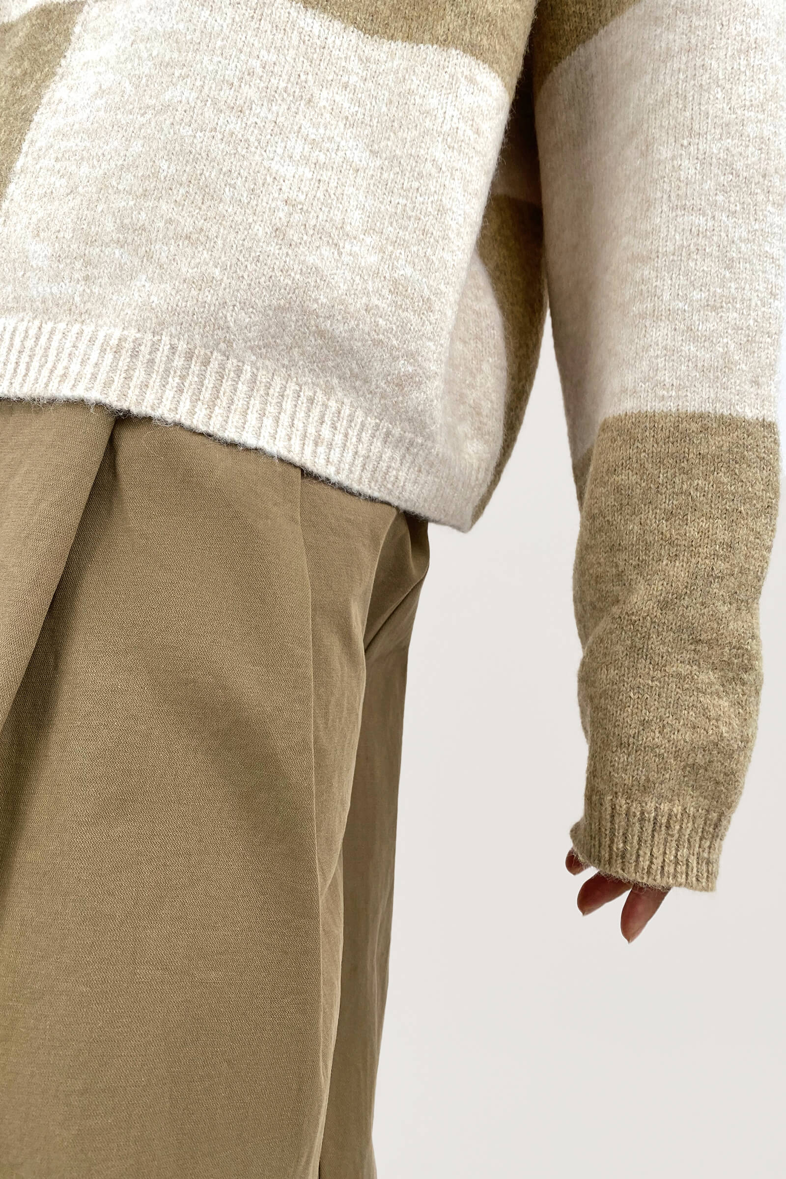 Khaki Cozy Crew Neck Plaid Sweater