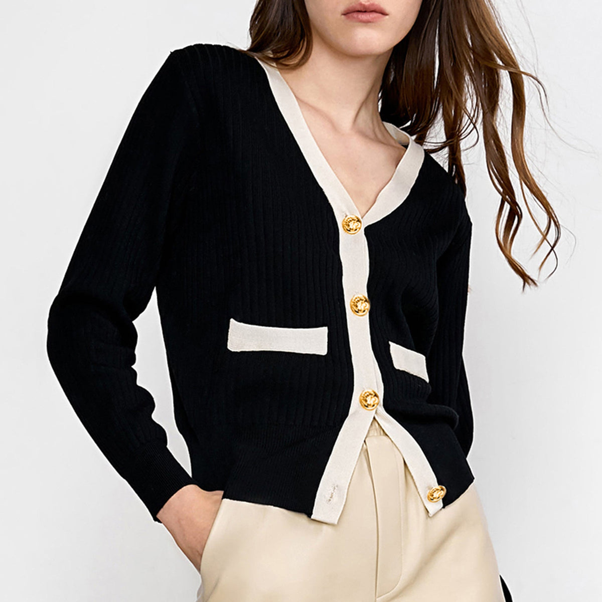 Lealia Black Contrast Knitted Cardigan