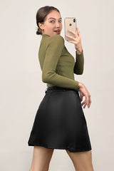 Olive Mock Neck Front Cut Out Ribbed Knit Sweater