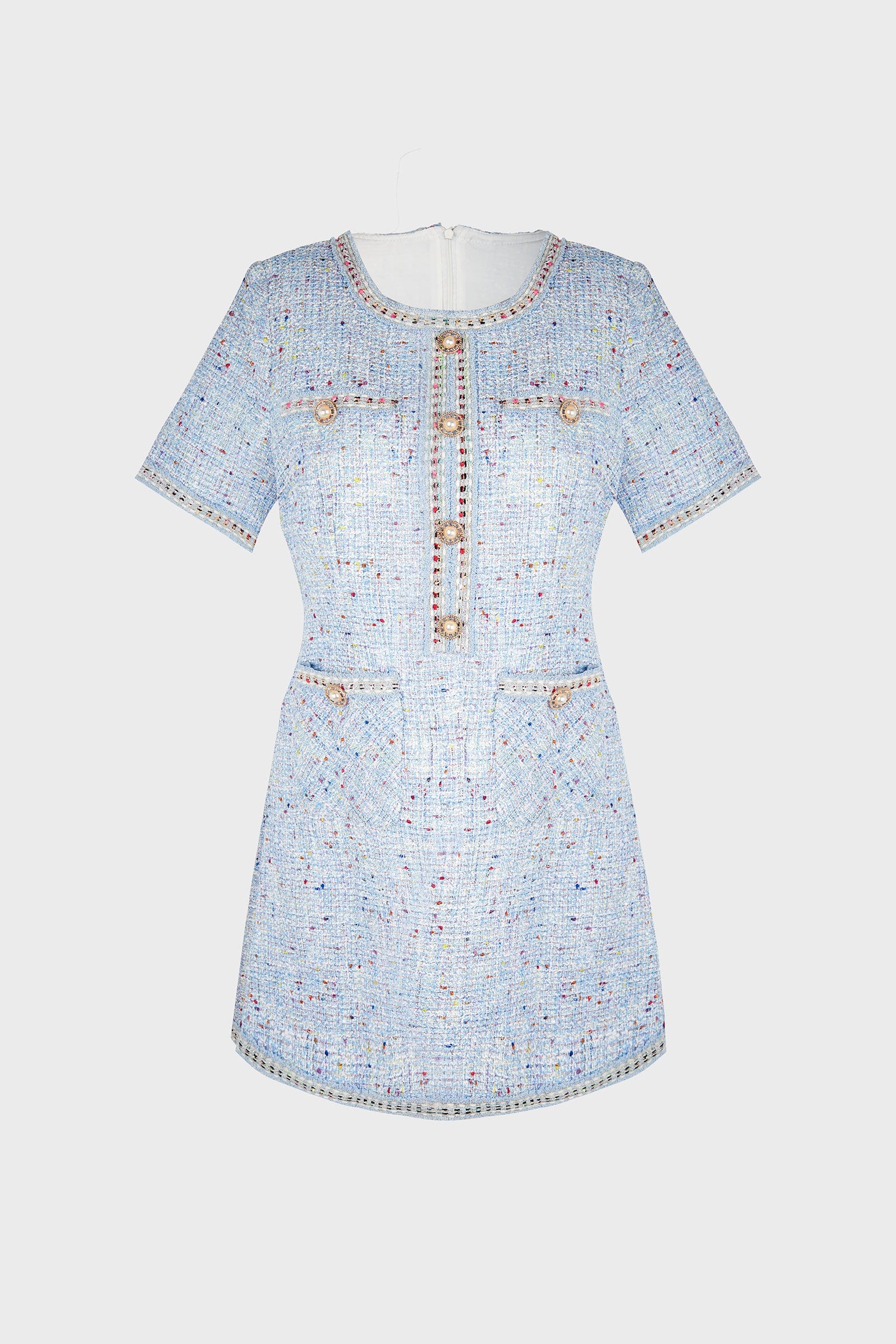 Librada Blue Button Short Sleeve Mini Dress