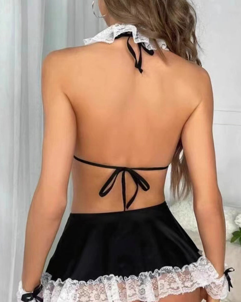 Colorblock Lace Maid Cosplay Outfit Fun Set