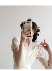 White Square Neck Puff Sleeve Dress.