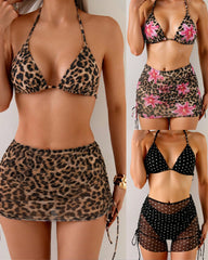 Halter Neck Leopard Print Beach Vacation Bikini Set