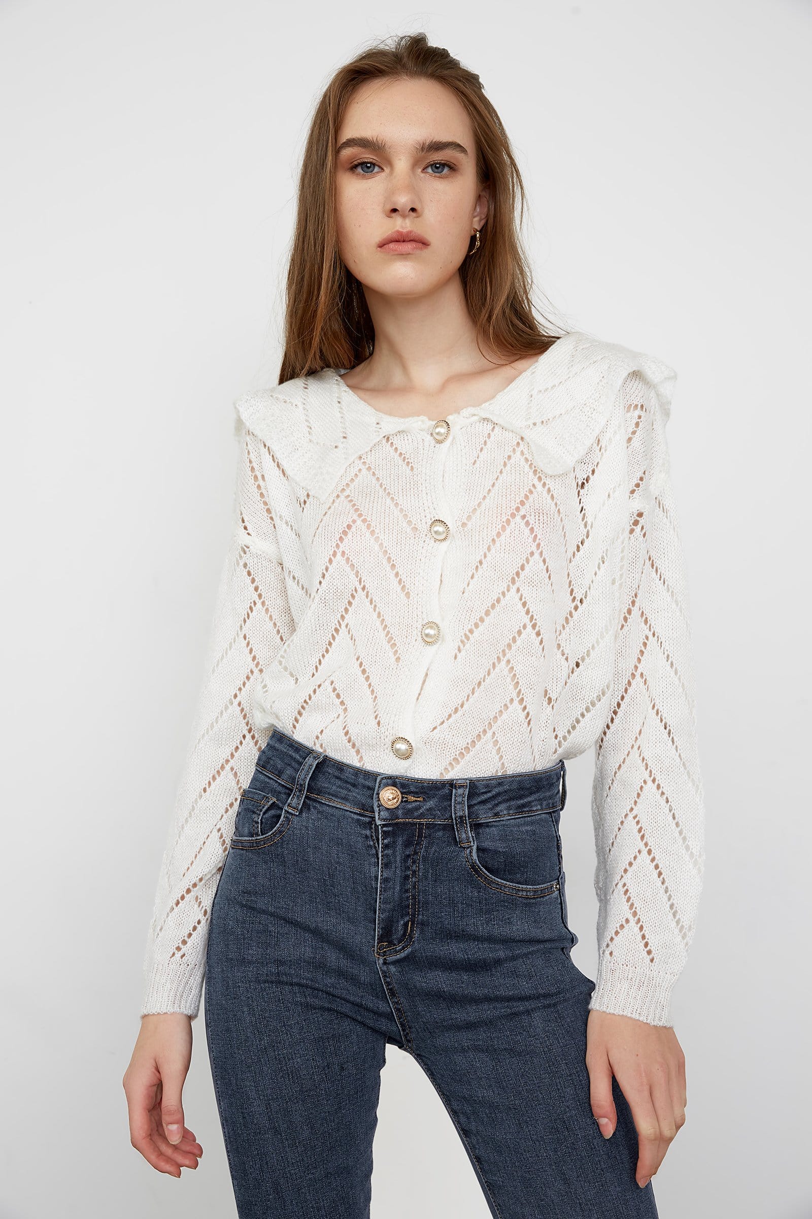 Linnea White Button-Up Cardigan