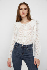 Linnea White Button-Up Cardigan