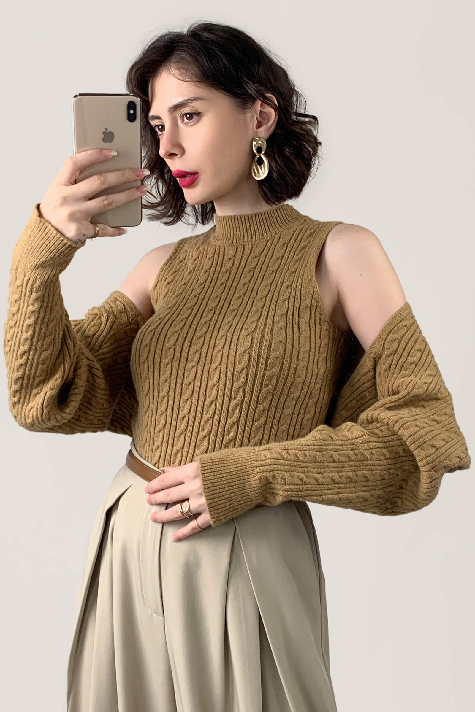 Peru Cable Knit Shrug Cardigan & Vest Two-Piece Set