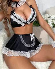 Colorblock Lace Maid Cosplay Outfit Fun Set
