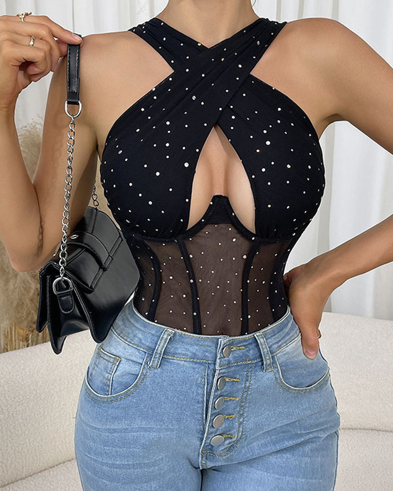 Cross-strap Mesh Bodysuit