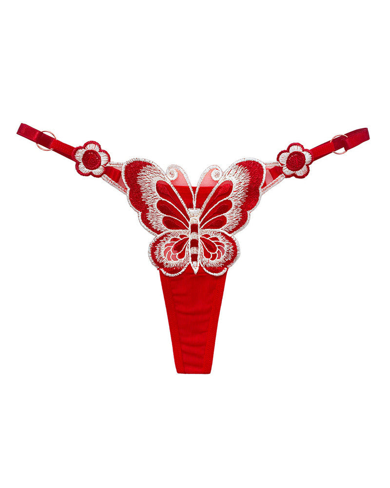 Butterfly Embroidered Low-rise Thong