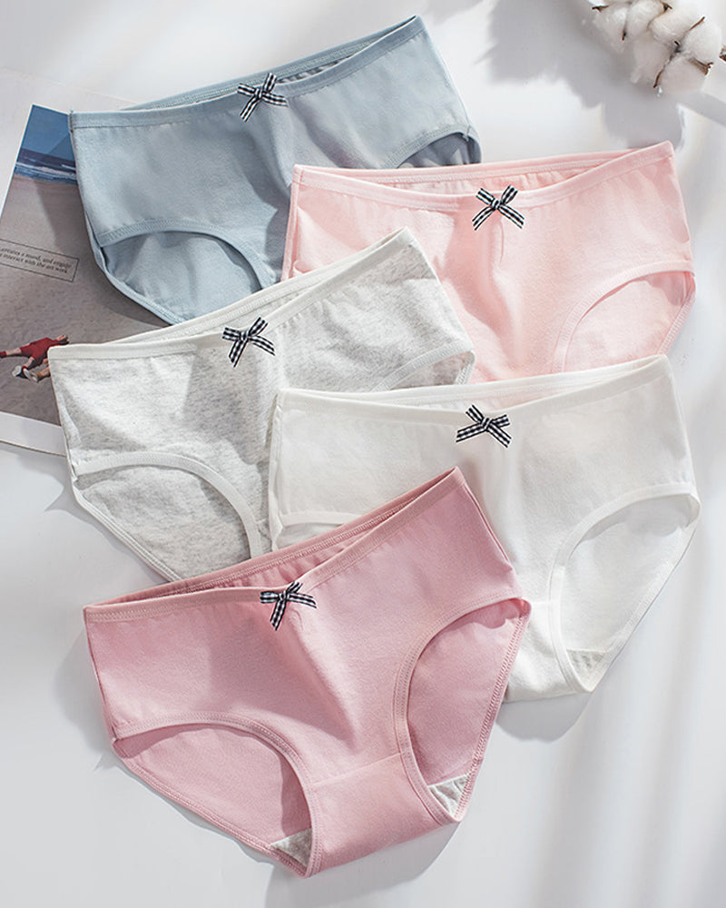 Women's Cotton Mid-Waist Solid Color Bow Seamless Comfortable Panties