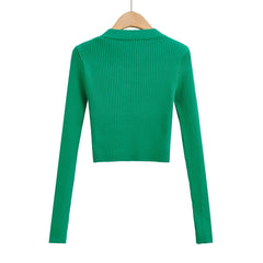 Metal Button Ribbed Fitted Sweater