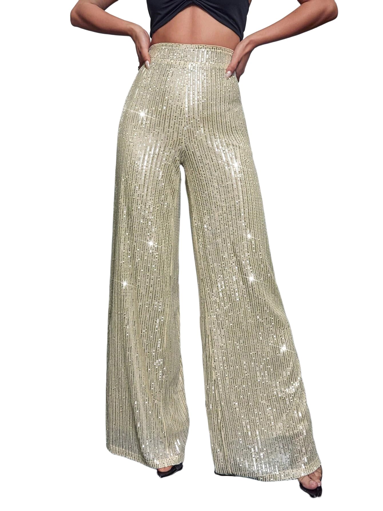 black sequin stretch pants