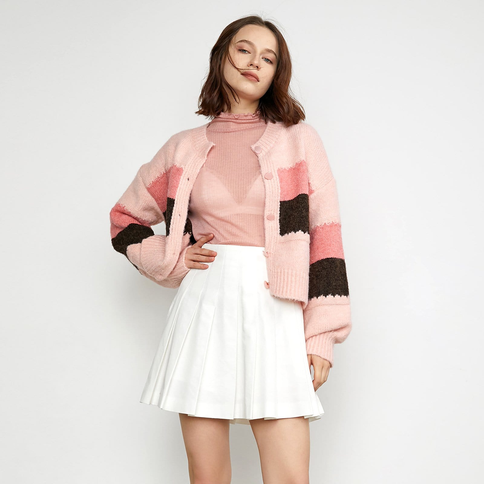 Delani Pink Color Block Cardigan