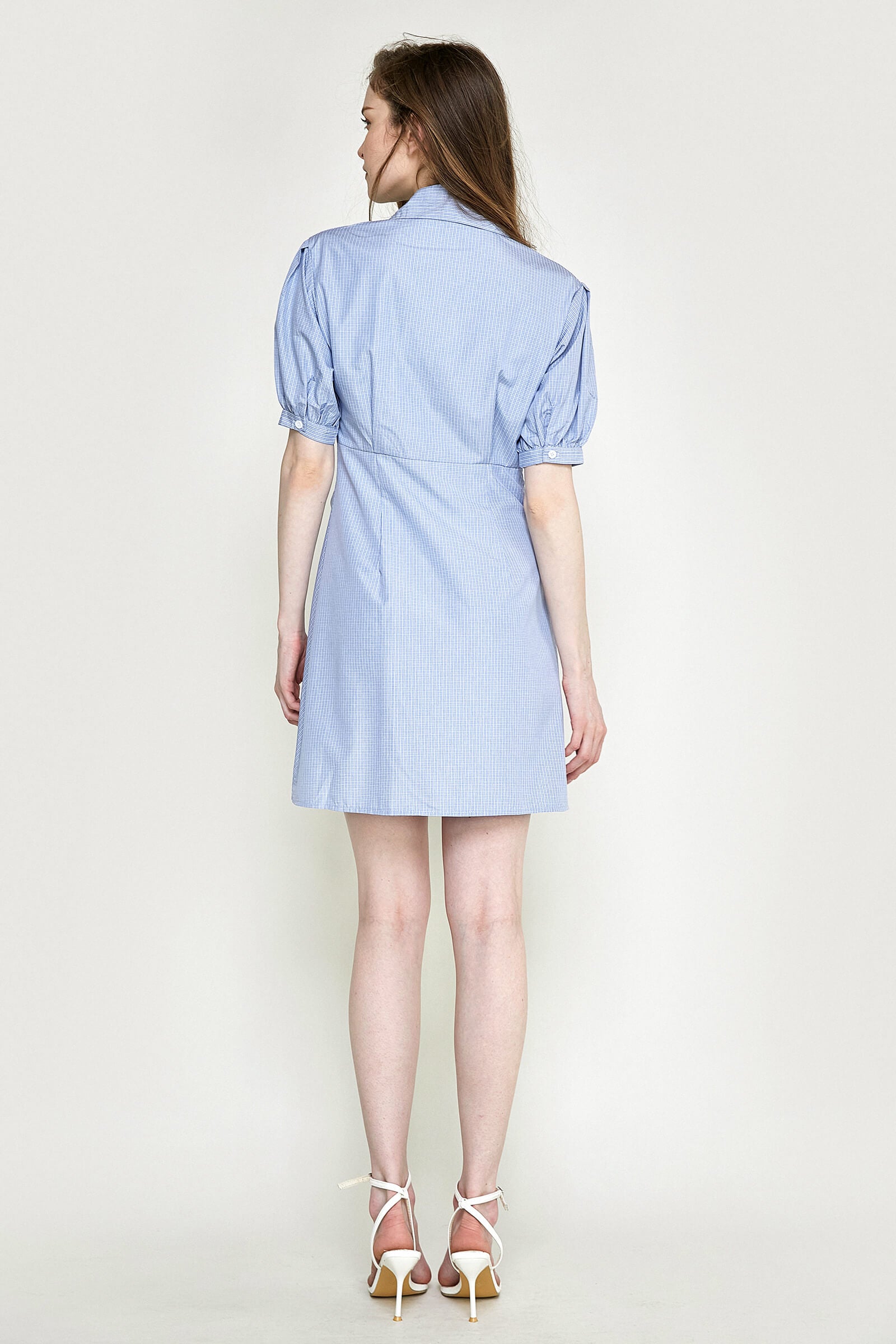 Light Sky Blue Pleat Detail Button Front Shirt Dress