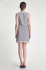 Grey Sleeveless Button Front Pocket Detail Knitted Mini Dress