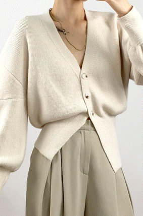 Ivory V-Neck Banded Hem Cardigan