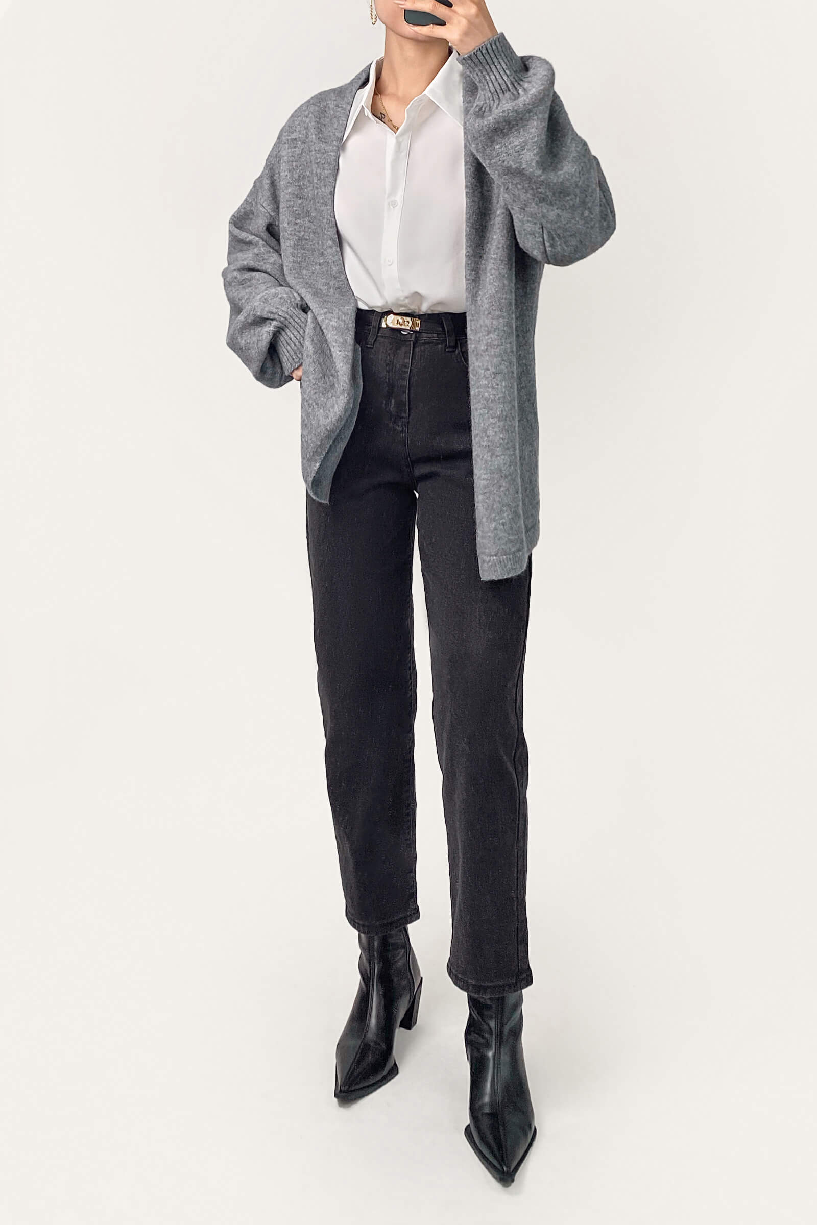 Light Grey Open Front Relaxed Fit Cardigan