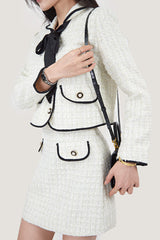 Fake Flap Pocket Bow Detailed Jacket&Mini Skirt Two-Piece Set