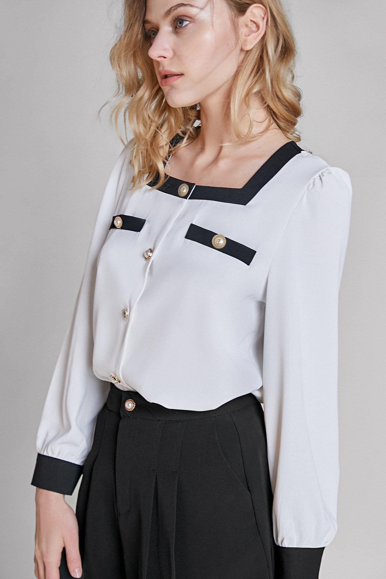 White Chiffon Contrast Trim Blouse