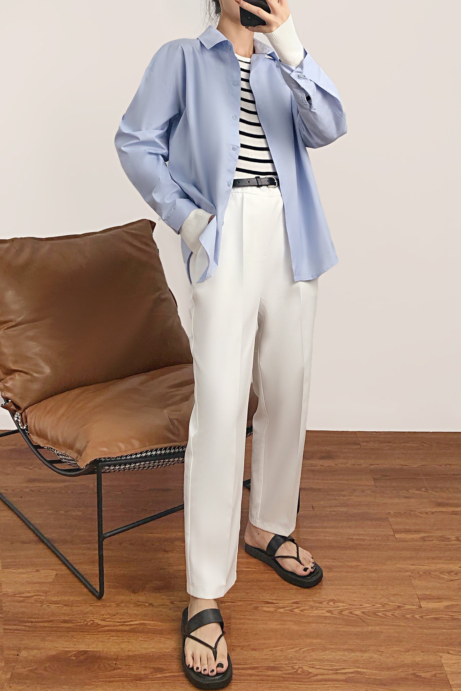 Light Blue Oversized Button-Up Cotton Shirt