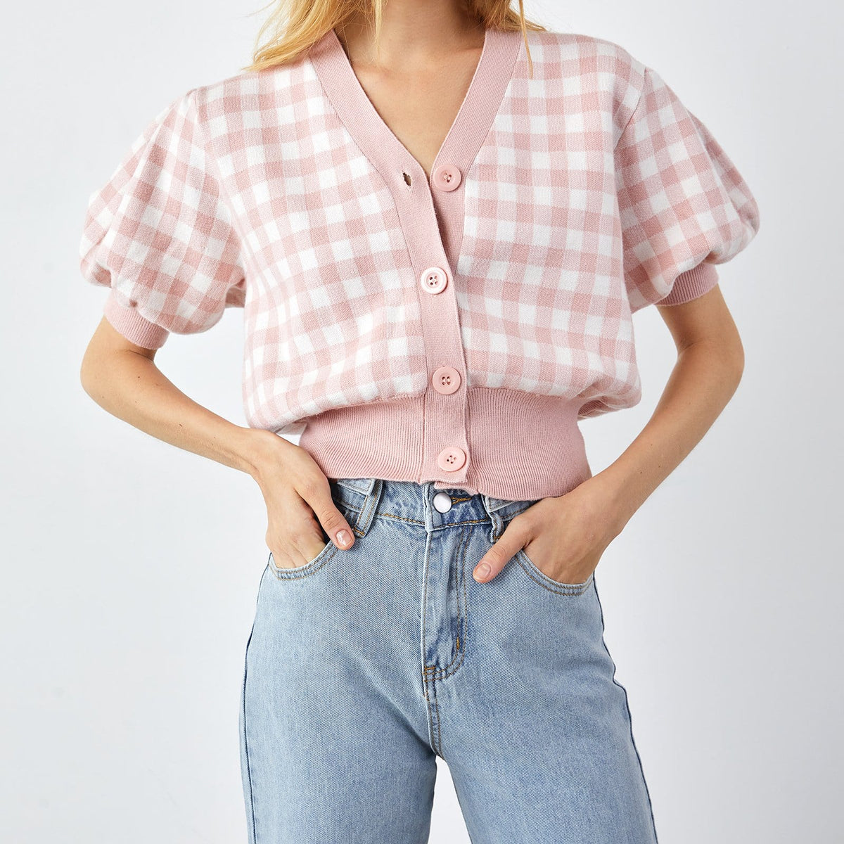 Jillian Light Pink Plaid Cardigan