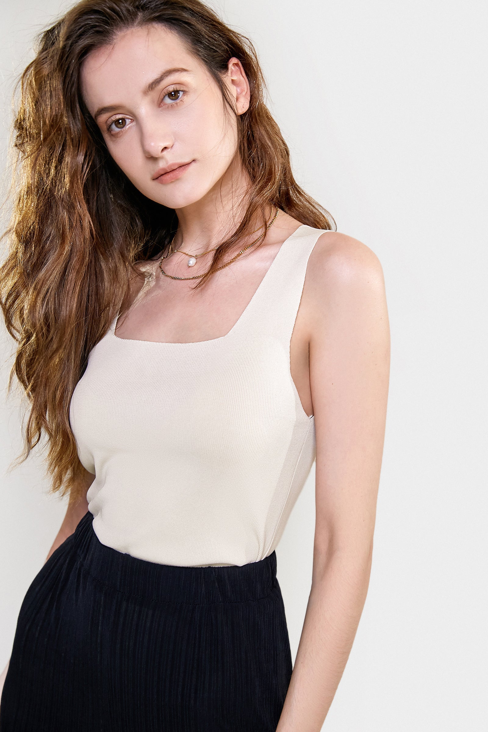 Old Lace Square Neck Soft Rib Knitted Tank Top