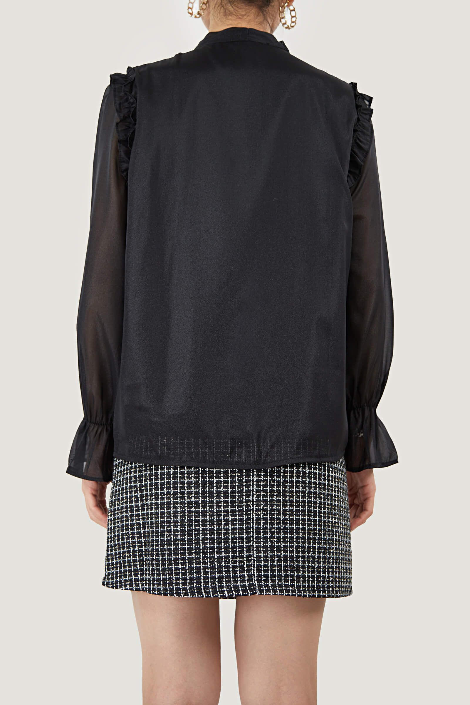 Tie-Neck Ruffle Pleated  Blouse