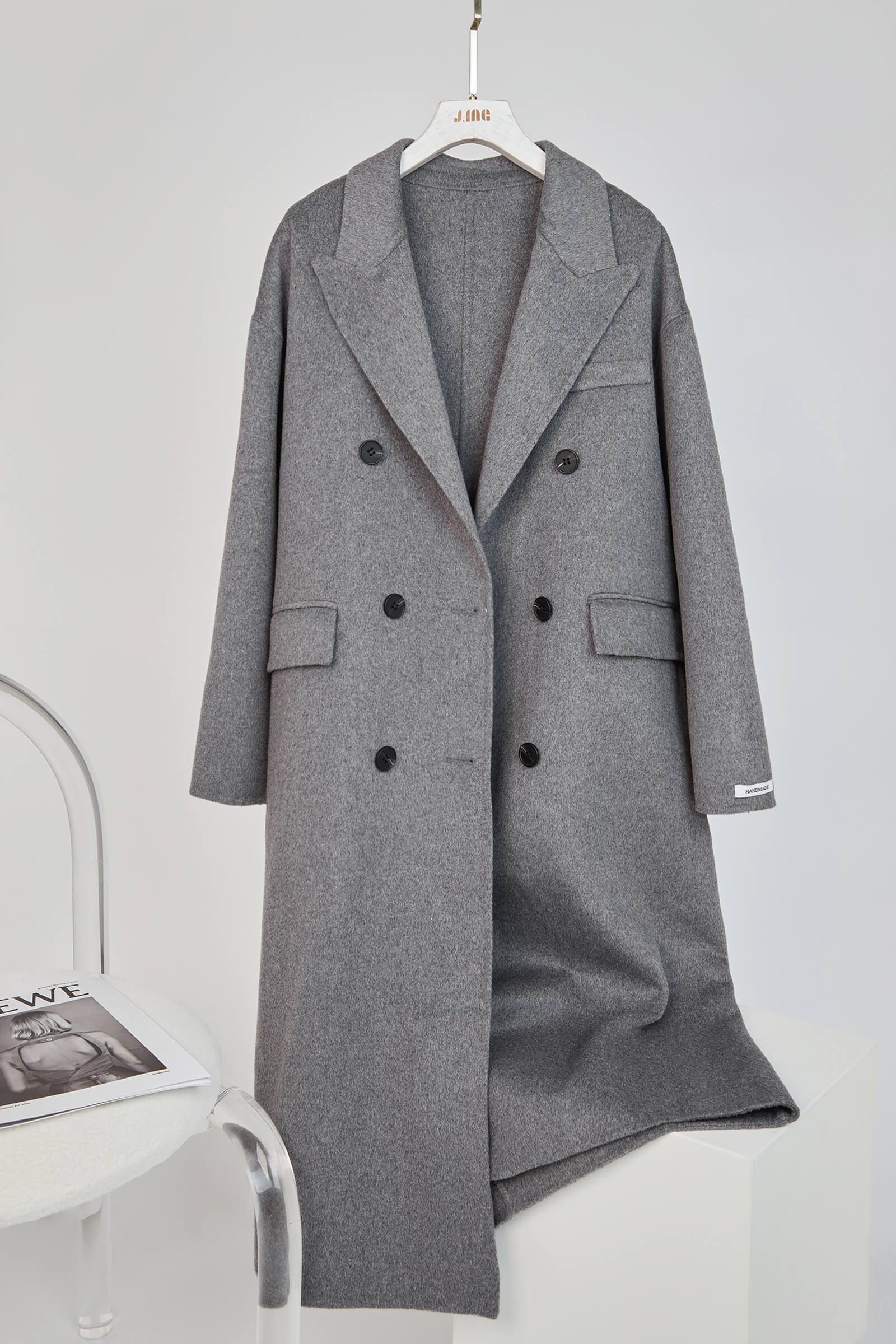 Grey Premium Wool Double-Breasted Longline Coat