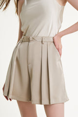 Old Lace Satin Pleated Front A-Line Shorts