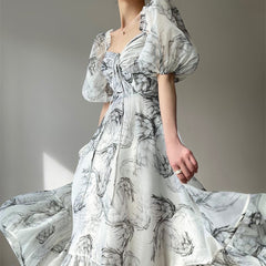 Ink-Qrint Maxi Dress With Nipped-In Waist