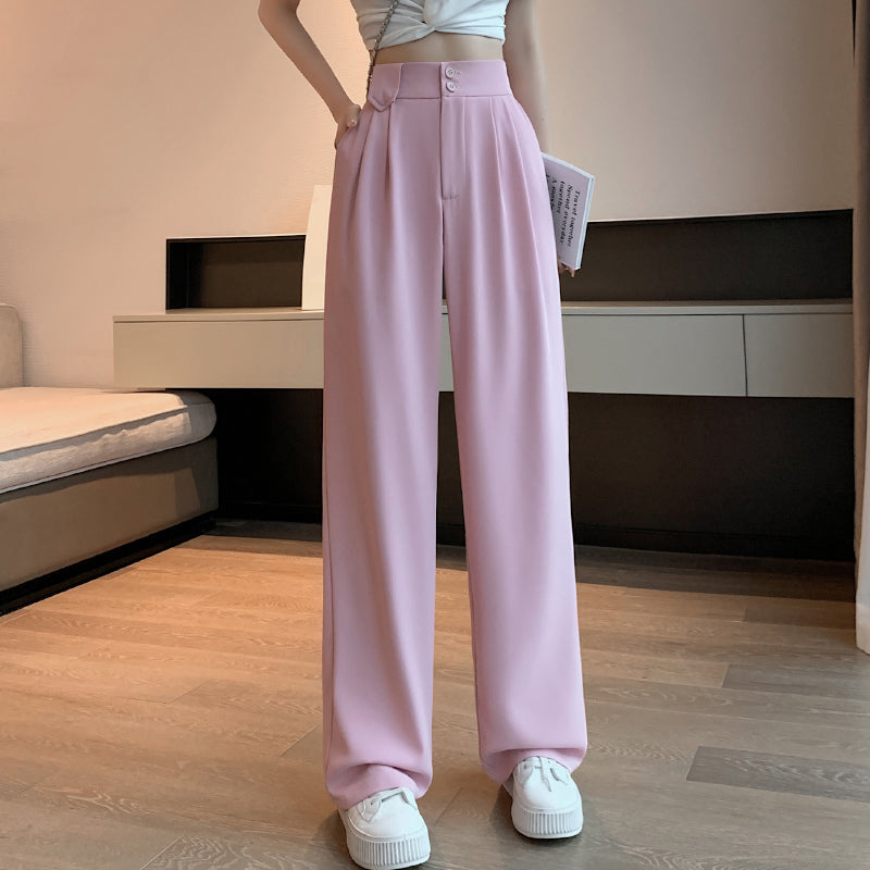 Pink High-Waisted Straight Trousers Slacks