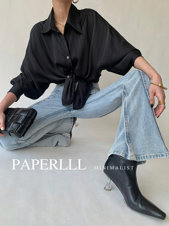 Satin Ballon Black Sleeve Blouse