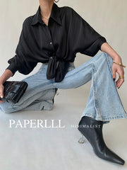 Satin Ballon Black Sleeve Blouse