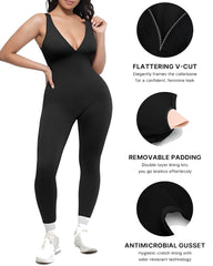 Deep V Chest Support Breathable High-Waisted Tummy Control Jumpsuit Shapewear