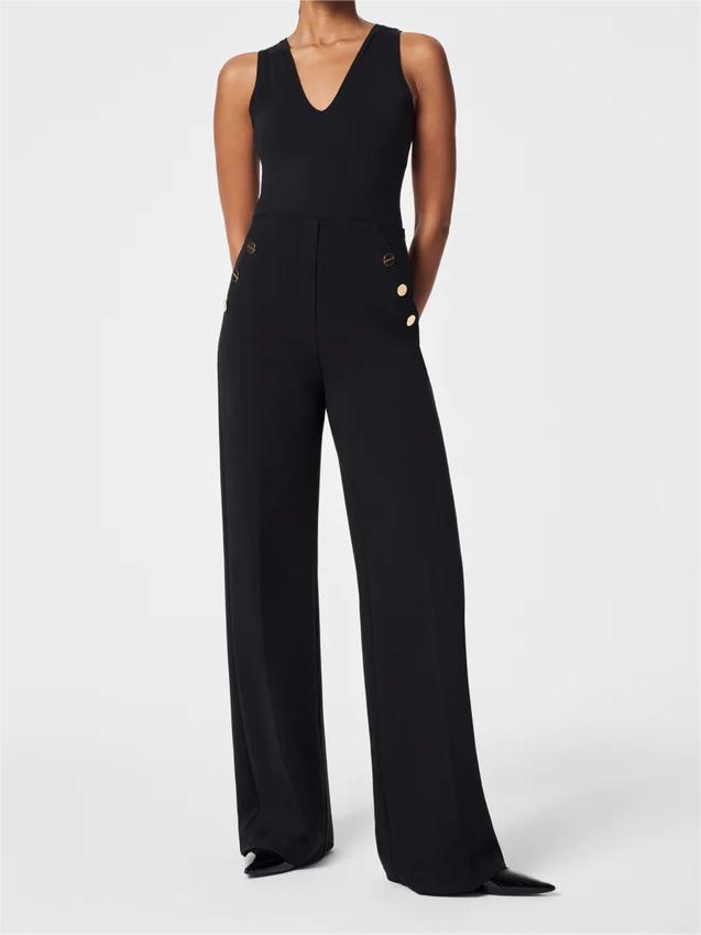 Button wide-leg flat T-shirt