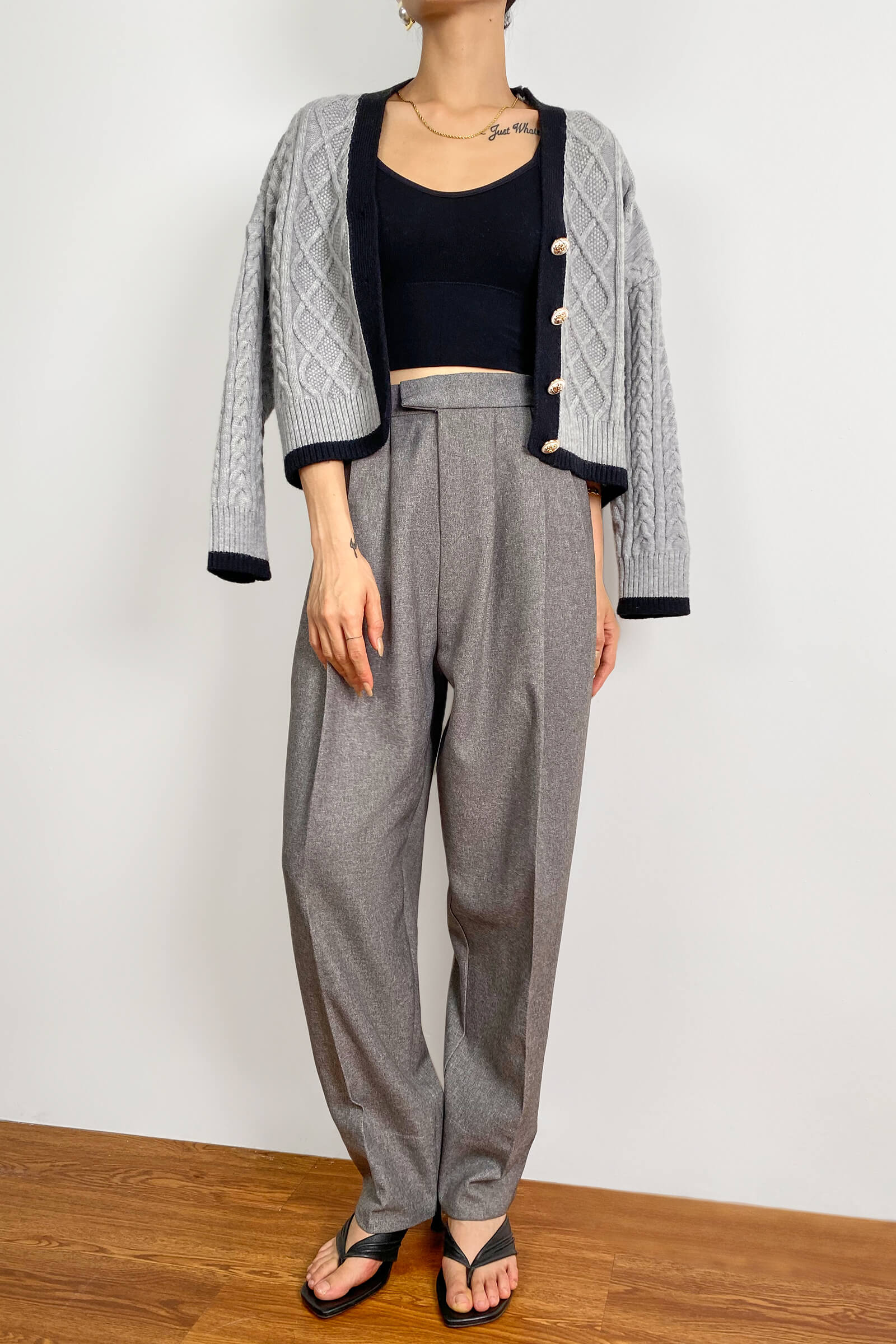 Hildagarde Grey Button-Up Cardigan
