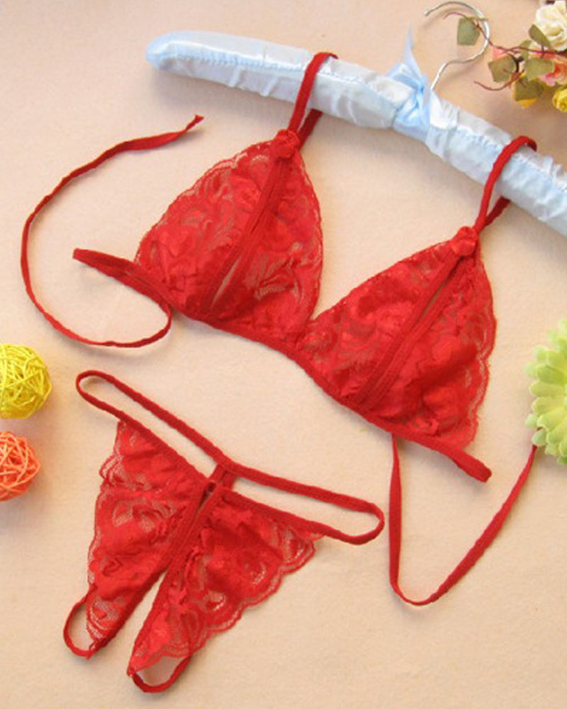 Open-Crotch Exposed Breasts Lace Lingerie Set